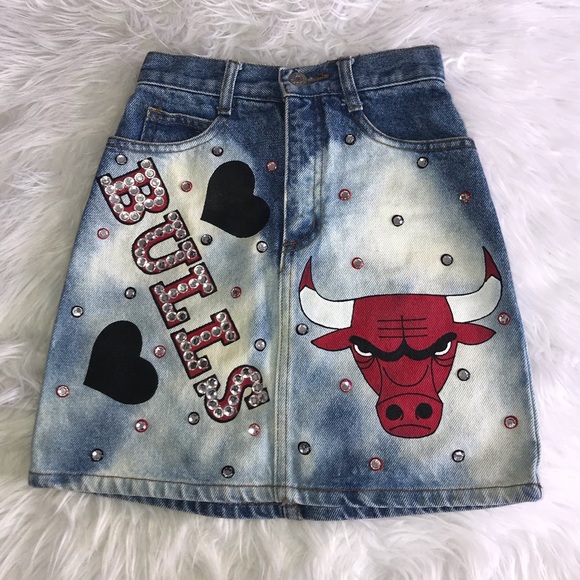 Vintage rare Guess Georges Marciano Girls8 Denim Jean rhinestones heart BULLS